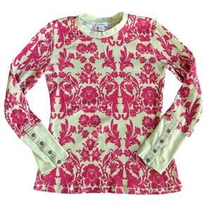 Women’s Sundance Green Pink Paisley Long Sleeve Thermal Shirt Top Size Small